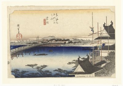 Yoshida, de brug over de Toyo rivier door Hiroshige (I) , Utagawa
