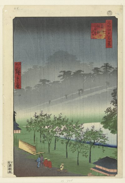 Avondregen in de paulownia groeve te Akasaka door Hiroshige (II) , Utagawa