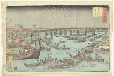 Vuurwerk te Ryogoku door Hiroshige (II) , Utagawa