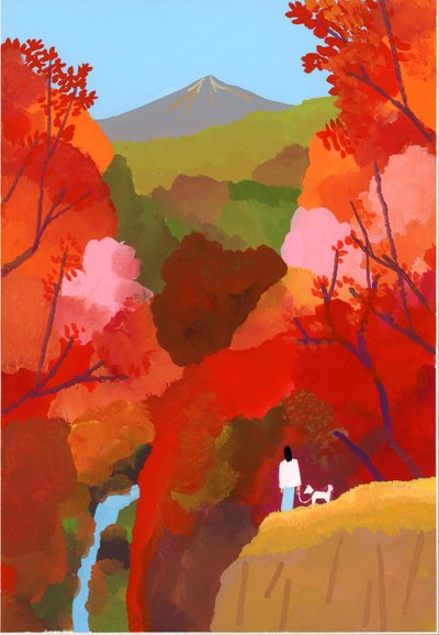 Herfstbladeren en watervallen door Hiroyuki Izutsu