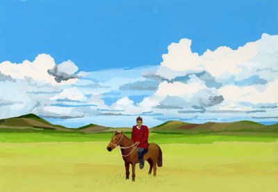 Mongoolse steppen en mensen te paard, 2015 door Hiroyuki Izutsu