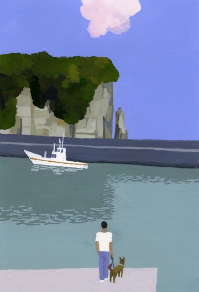 Roze wolken en vissersboten door Hiroyuki Izutsu