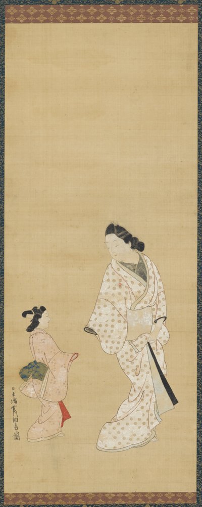 Yujo en een meisje, 1688-1697 door Hishikawa Morofusa