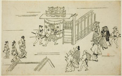 Ingang naar Ageyacho, uit de serie "Het uiterlijk van Yoshiwara" door Hishikawa Moronobu