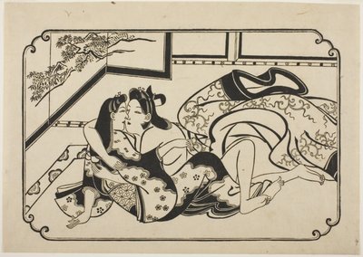 Flirtende geliefden door Hishikawa Moronobu