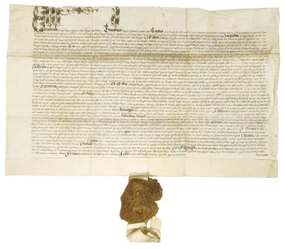 Document ondertekend door koningin Elizabeth I met koninklijk groot zegel, 1564 door Historical Document