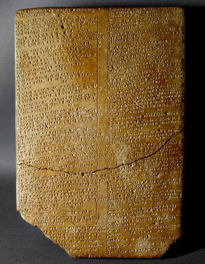 Hettitische beschaving: spijkerschrifttablet dat het Ritueel van Amihatna, hogepriester van de godheid Ishara, transcribeert, van de site van Hattusa (het huidige Bogazkoi) 1650-1200 v.Chr. Istanboel archeologisch museum door Hittite