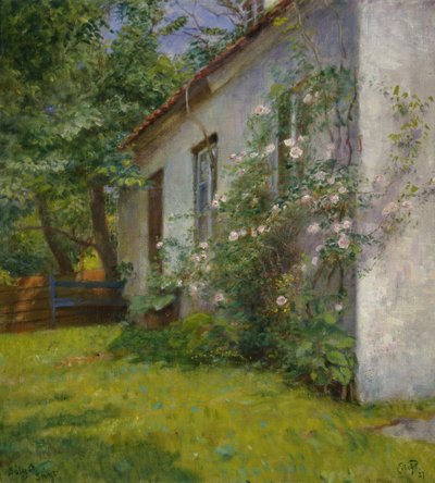 Huis met rozenstruik, Sandø door Hjalmer Eilif Emanuel Peterssen