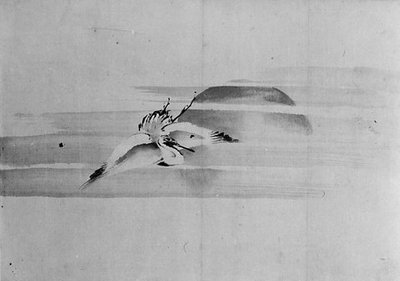 Kraanvogel en Zon, 19e eeuw door Hokusai School.