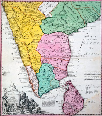 Kaart van het Indiase Schiereiland, 1733 door Homann Heirs Company