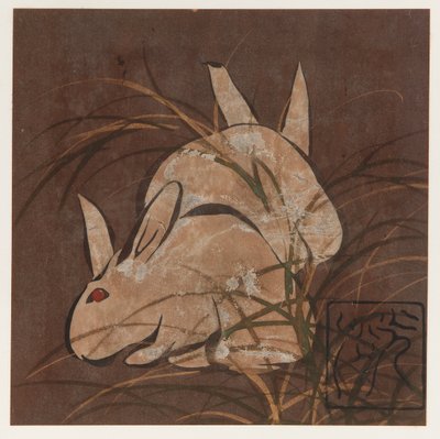 Konijnen en grassen, Edo-periode, late 16e-begin 17e eeuw door Hon