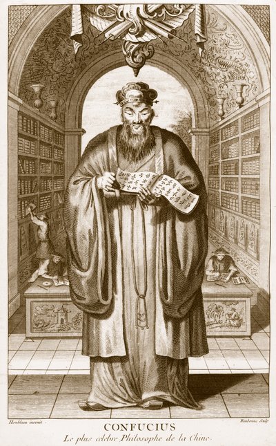 Kong-Fu-Tse, of Confucius, de Meest Beroemde Filosoof van China, gegraveerd door Henry Fletcher (fl.1729) door Honbleau