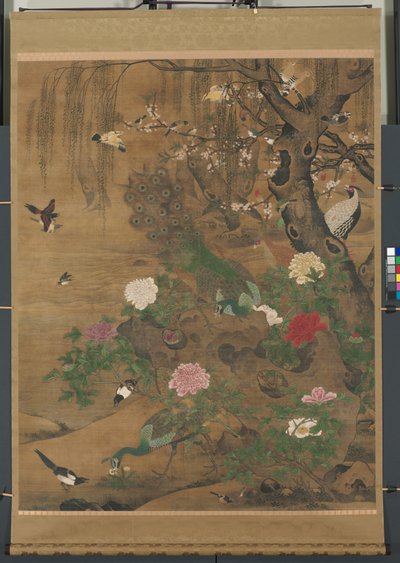 Hangende Rol, Vogels Verzamelen zich onder de Lente-Wilgen, eind 1400-begin 1500 door Hong Yin
