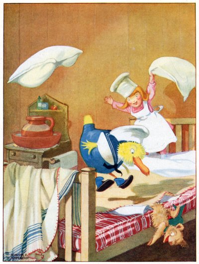 De lakeien achtervolgden elkaar over de bedden, illustratie uit 