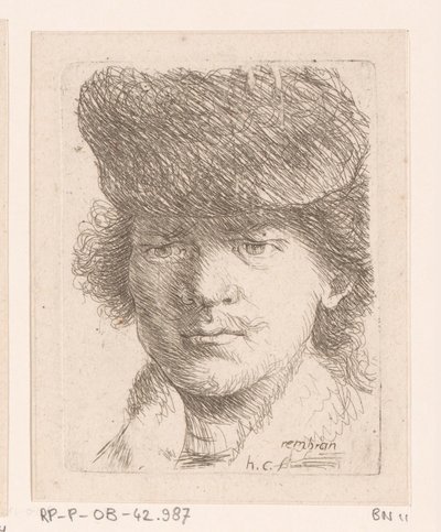 Portret van Rembrandt met hoge muts door Honoré Coussin