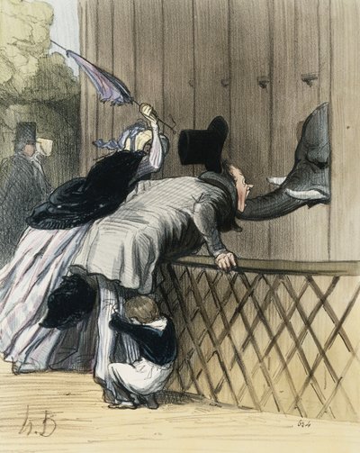 Een schrik in de Jardin des Plantes, uit "Les Etrangers a Paris" door Honore Daumier, Aubert et Compagnie, 1844 door Honoré Daumier