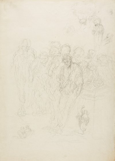 Een groep mannen en andere schetsen, 1857 door Honoré Daumier