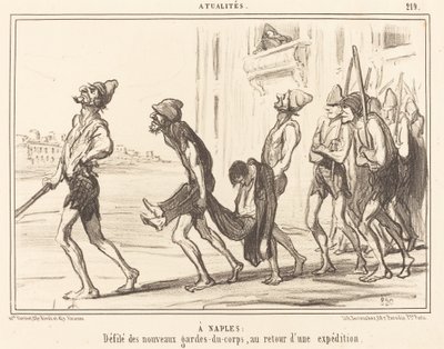In Napels: Defilé van... lijfwachten... door Honoré Daumier