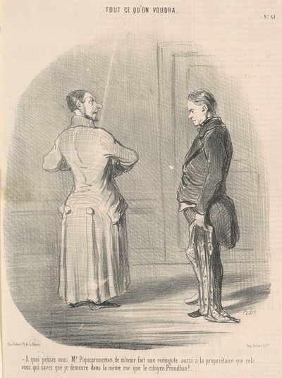 Waar denkt u aan, meneer Piquepruneman, om mij... door Honoré Daumier