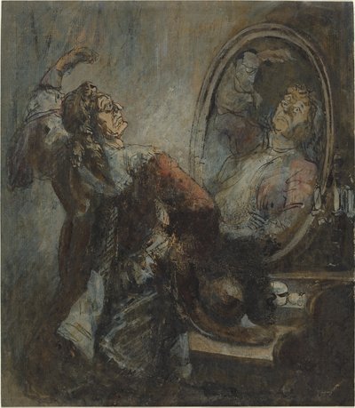 Acteur die poseert voor een spiegel door Honoré Daumier