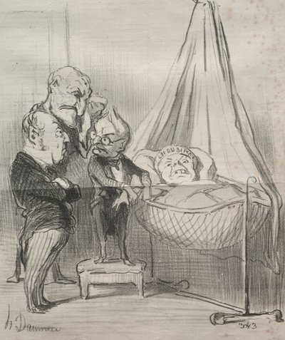 Actualiteiten: Beslist, ze is erg ziek!... door Honoré Daumier