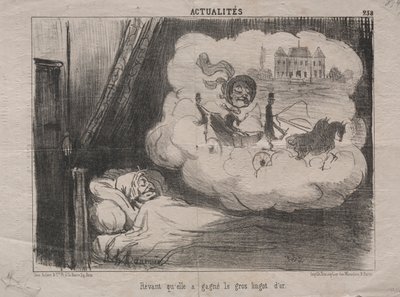 Actualiteiten nr. 238: Dromend dat ze veel goudstaven had gewonnen, 1851 door Honoré Daumier
