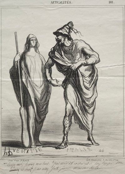 Actualiteiten, plaat 181: Wat denk je wel! Neem mijn arm, 1866 door Honoré Daumier
