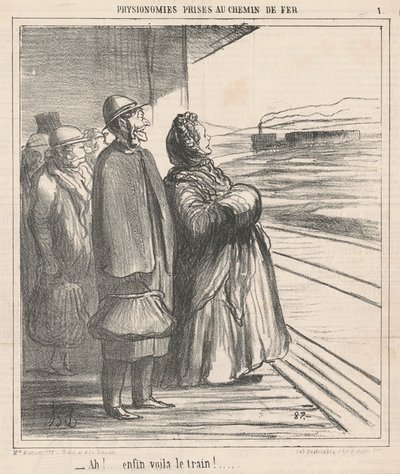 Ah! Eindelijk is daar de trein! ... door Honoré Daumier