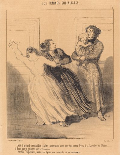 Ah! hij probeert me tegen te houden... door Honoré Daumier