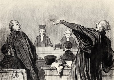 Een advocaat die duidelijk volledig overtuigd is... Uit de serie Les gens de justice door Honoré Daumier