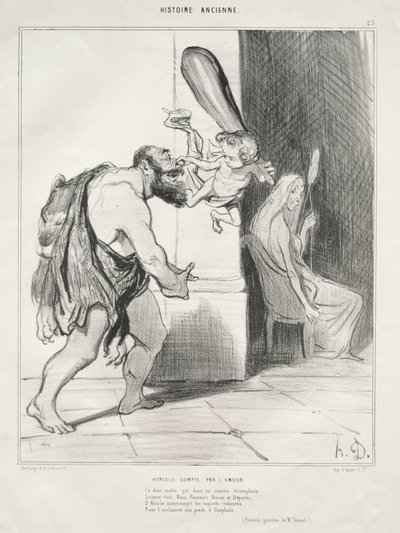 Oude Geschiedenis, plaat 25: Hercules Overwonnen door Cupido, 18 september 1842 door Honoré Daumier