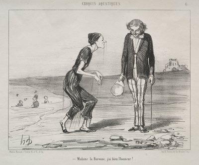 Aquatische schetsen, plaat 8: Madame la Baronne, het is mijn eer... door Honoré Daumier