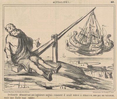 Archimedes demonstreert aan Engelse ingenieurs door Honoré Daumier
