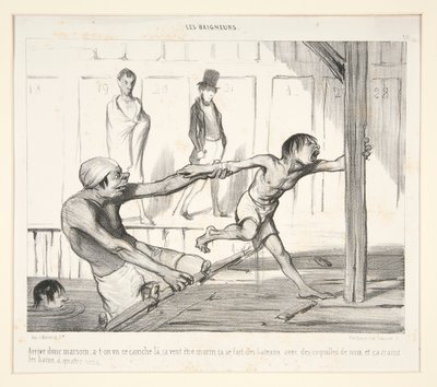 Arrive donc Marsoin; a-t-on vu ce caniche la, sa veut etre marin, ca se fait des batteaux avec des coquilles de noix, et ca craint les bains a quatre sous door Honoré Daumier