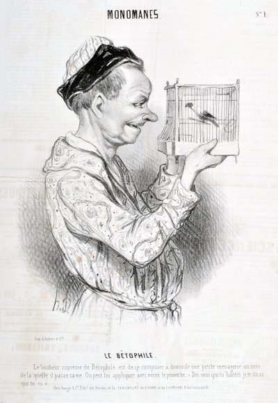 Kunstwerk door Honore Daumier (1808-1879) Charivari uit 1840: Serie MONOMANES Le Betophile 