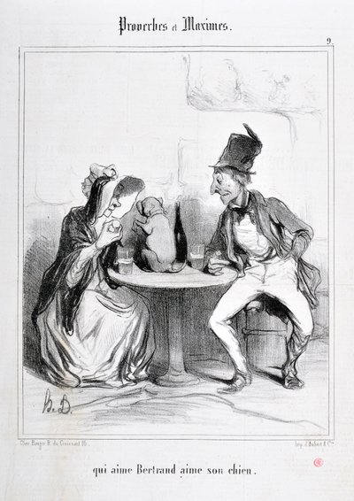 Werk van Honore Daumier (1808-1879). Charivari dateert uit 1840: Serie PROVERBES ET MAXIMES qui aime Bertrand aime son chien MUSEE DES BEAUX ARTS - PALAIS LONGCHAMP, MARSEILLE door Honoré Daumier