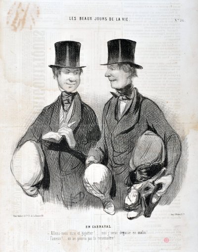 Kunstwerk door Honore Daumier (1808-1879). Charivari dateert uit 1845: Serie LES BEAUX DAYS DE LA VIE. In Carnaval -Laten we lachen en dansen! Ik zal teleurgesteld zijn zo slim! Beroemd! We kunnen je niet herkennen... MUSEUM VAN SCHONE KUNSTEN - PALEIS LON door Honoré Daumier