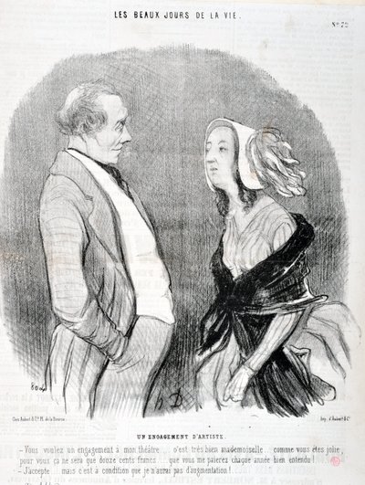 Kunstwerk door Honore Daumier (1808-1879). Charivari uit 1845: Serie LES BEAUX DAYS DE LA VIE. Een artistieke verbintenis 