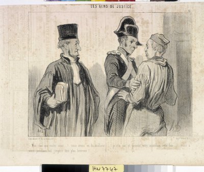 Kunstwerk door Honore Daumier (1808-1879). Charivari uit 1845: Serie LES PEANS DE JUSTICE. 