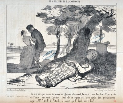 Kunstwerk door Honore Daumier (1808-1879) Charivari uit 1853: Serie LES PLAISIRS DE LA CAMPAGNE 