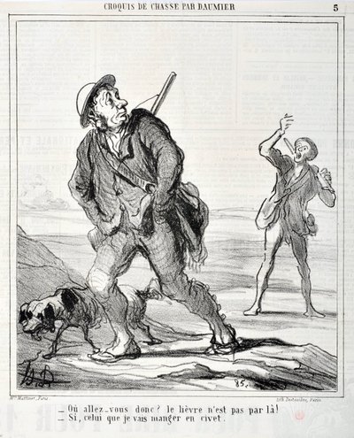 Kunstwerk door Honore Daumier (1808-1879) Charivari uit 1864: Serie Sketch de Chasse 