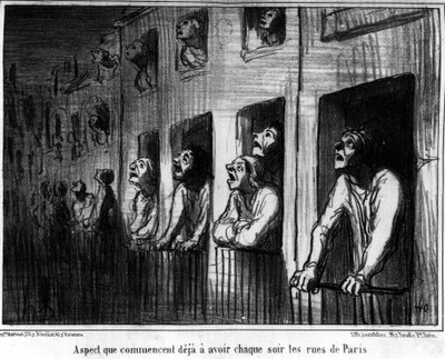Aspect dat de straten van Parijs elke nacht al beginnen te krijgen (caricatuur over de Komeet van 1857 door Honore Daumier, gepubliceerd in Charivari) door Honoré Daumier