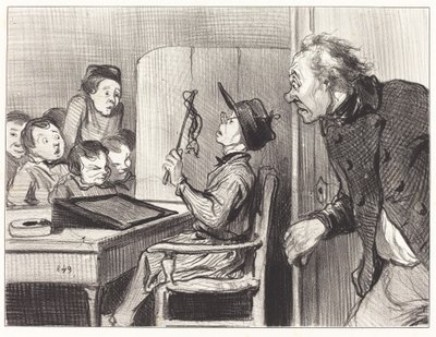 Wacht... ik zal je geven... van de schoolmeester door Honoré Daumier