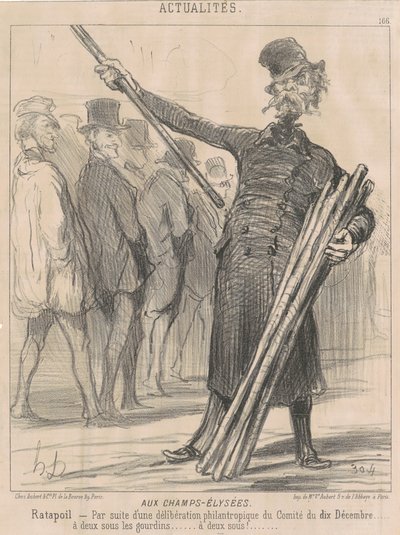 Op de Champs-Elysées, Ratapoil. Als gevolg van een filantropische [sic] beslissing van het Comité van de tiende December...voor twee sous naar de club...twee sous... door Honoré Daumier