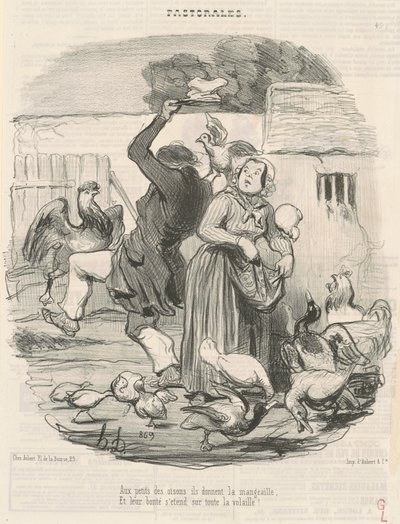 Aux petits des oisons, ils donnent la mangeaille ... door Honoré Daumier