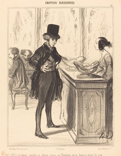 Zijn half kopje verloren bij Domino en zijn beurs op straat door Honoré Daumier