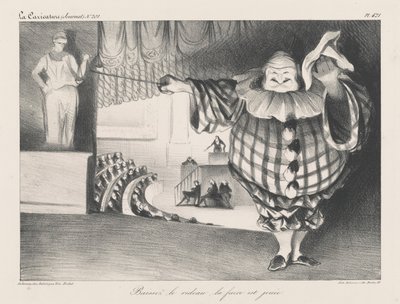 Baissez le rideau, la farce est jouée (Laat het gordijn zakken, de farce is voorbij) door Honoré Daumier