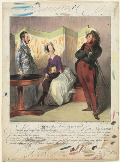 Caricaturana plaat 50: Schending van artikel 24 van het burgerlijk wetboek, 1837 door Honoré Daumier