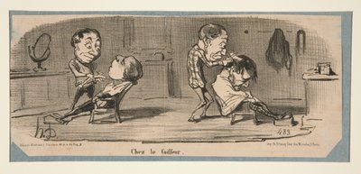 Bij de kleermaker, bij de kapper, in Charivari, 3, 16 en 19 februari, 1853 door Honoré Daumier