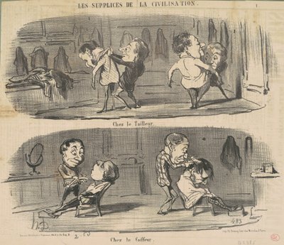 Bij de kleermaker bij de kapper door Honoré Daumier